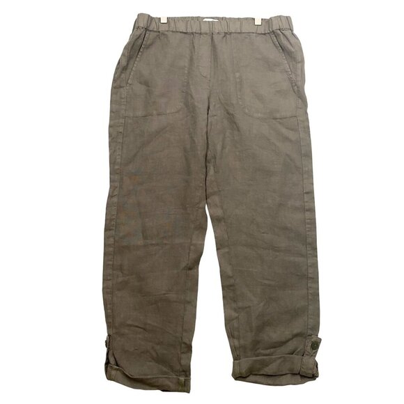 Pure Jill roll tab pull on Linen Elastic Waist Pants M Relaxed Fit cool khaki - Picture 2 of 11